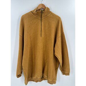 Aerie Womens Ribbed Zip-Up Sweater Top XL Mustard Yellow